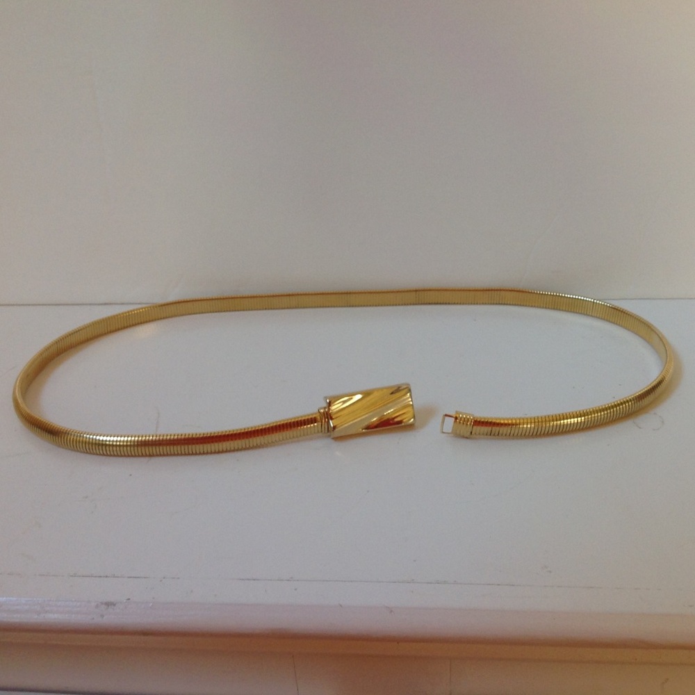 Vintage Gold Metal Belt Mesh Bar Buckle Skinny - Picture 2 of 3